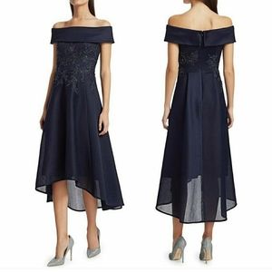 Teri Jon Off-The-Shoulder High-Low Cocktail Dress
